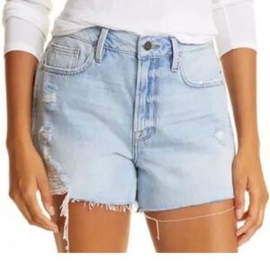 FRAME Le Brigette High Waist Raw Edge Denim Shorts in Natoma SOHO Sz 26 Zip Fly